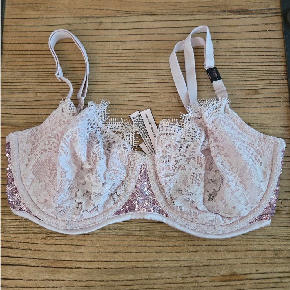 Victoria's Secret Dream Angels Wicked Pushup w/o Padding Lace Sequin Bra 32DDD
